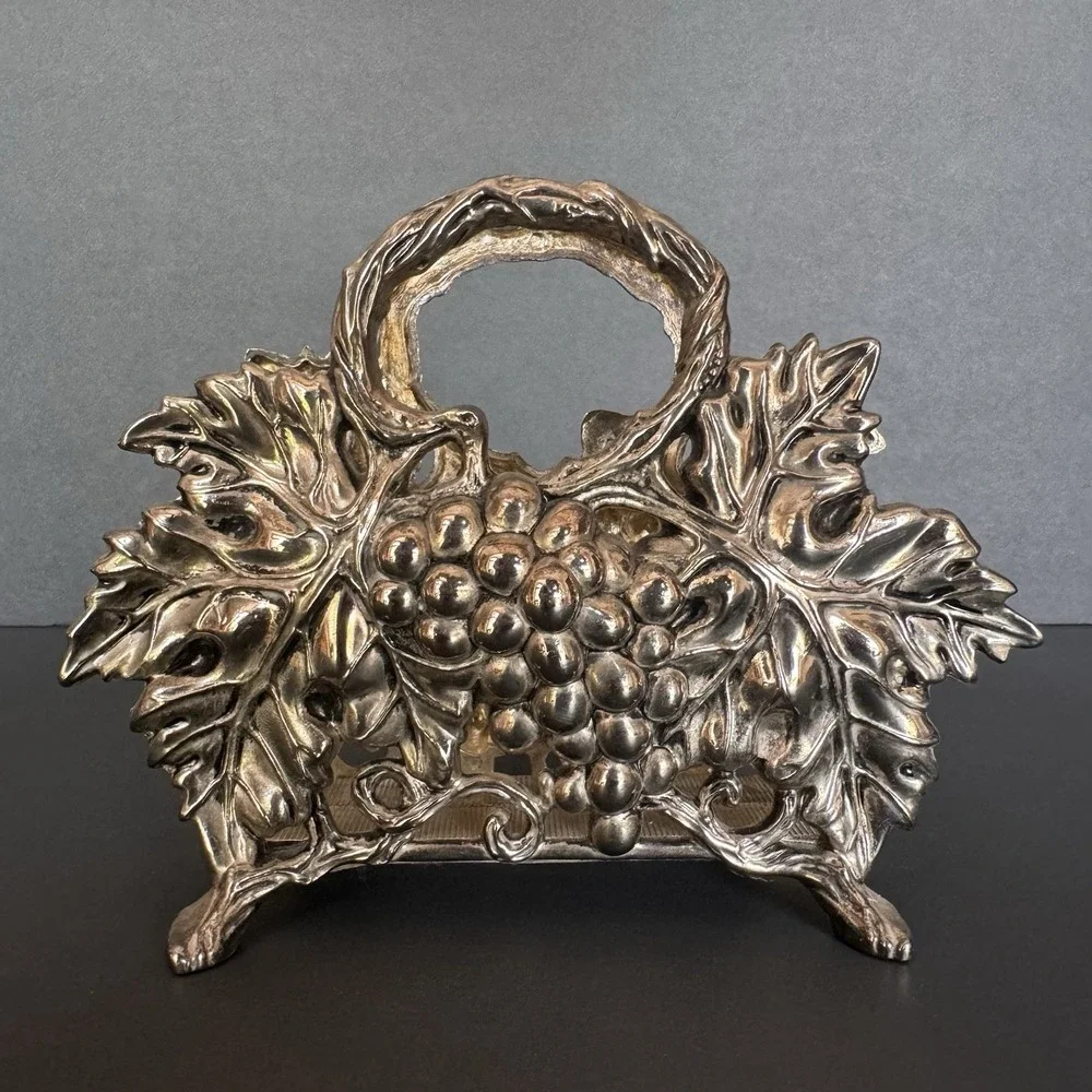 Godinger Silver Art Co. Silver-plated Napkin Holder ~ Grape & Leaf Design